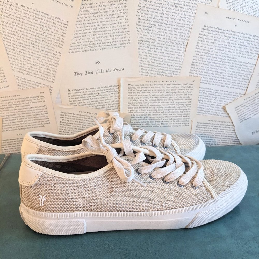 Frye Gia Canvas Low Lace Up Off White Jute Neutral Boho Size 6.5